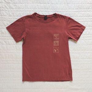 Vintage Lands End T-Shirt 90s Earth Trees Ocean Waves Made in USA Faded Red XXS